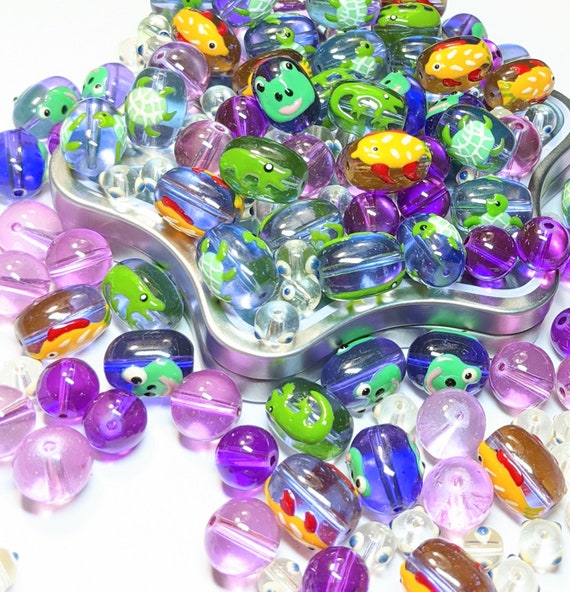 Beads For Bracelet Jewelry Making - Glass Beads -Tropical Fish Frog Turtle and  Reptile  - Glass Beads Bulk - diy beads Finding 140 pcs