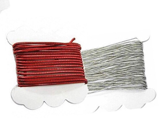 Elastic Cord For Jewelry Mask Making Supplies - 1mm Metallic Silver Red Green Elastic Cords - 2 Yards / Card - 5 Cards (Total 10 yards) Unit