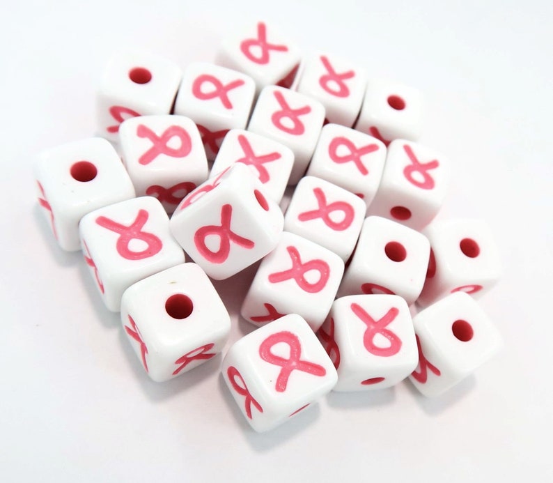 Pink Ribbon Beads Breast Cancer Awareness Plastic Square Etsy
