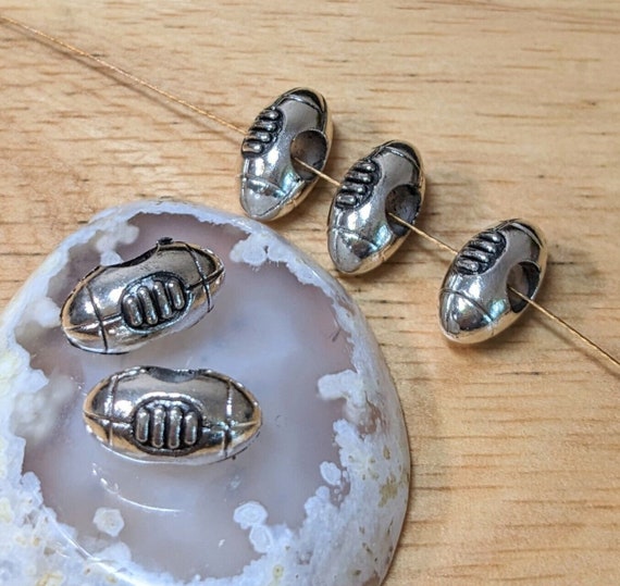 Football Beads for Bracelet Making, European Big Hole Football Sport Beads, DIY Jewelry Supplies, Gift for Football Mom Beader, 10mm, 20 pcs