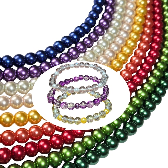 Glass Beads Bulk Round Assorted for Bracelet Making, DIY Jewelry Windchime Supplies, Birthday Gift for Beader, 8mm 1.5 Lb, 1000 Pcs