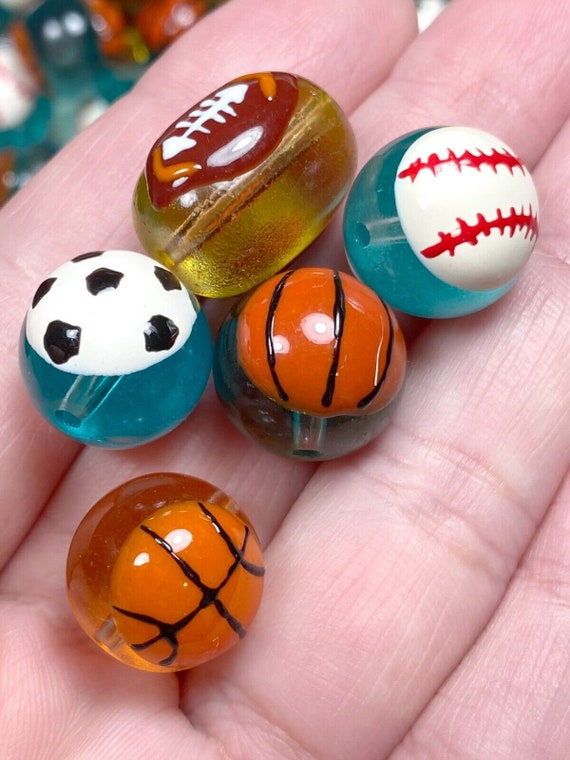 Glass Beads Bulk for Bracelet Making, Basketball Football Baseball Golf  Softball Game Beads, DIY Jewelry, Supplies, Gift for Beader, 50 Pcs 