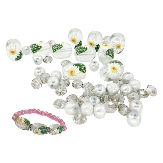 Arizona State Flower Glass Beads Bulk for Bracelet, Craft DIY Jewelry Supplies, Clear Saguaro Blossom Flower Beads, Gift for Beaders, 40 Pcs