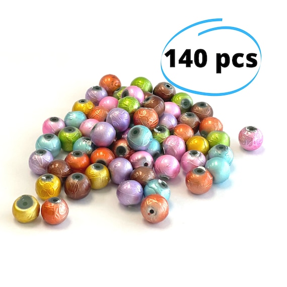 Glass Beads Bulk, Silver Lining Pastel Beads, DIY Craft Supplies For Jewelry Making, 10mm Round Assorted Beads Gift For Beader, 140pcs
