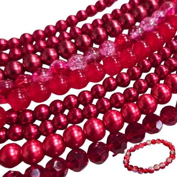 Red Glass Beads Bulk Beads for Bracelet Making, Craft DIY Jewelry Supplies, Birthday Gift for Beaders, 6 to 8mm, Round, 1 lb 1100 Pcs
