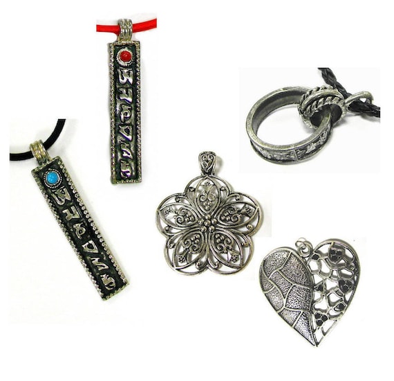 Silver Pendant For Jewelry Making - DIY Craft Supplies - Vintage Heart, Flower, Ring, Bar Western Metal Pendants - 4 Selections - 1 pc
