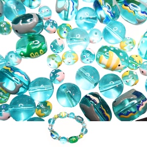Glass Beads for Bracelet Making, Blue Tropical Fish Dolphin Turtle Beads Bulk, Craft Preschool DIY Jewelry Supplies, Gift for Beader 130 pcs
