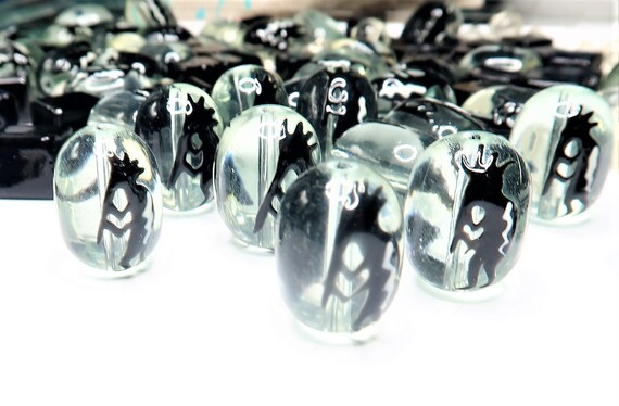Mix Lot Glass Beads Bulk For Bracelet Jewelry Making - Kokopelli Painted Dot Beads - Black Square Beads - DIY Dainty Beads Findings 144pcs