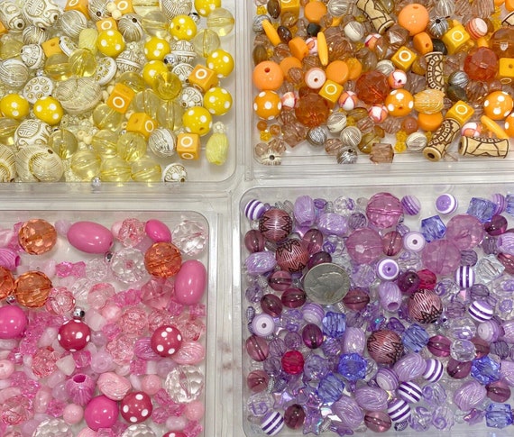 Plastic Beads For Bracelet Making, Resin Acrylic Pink Orange Yellow Purple Beads Bulk, DIY Jewelry Supplies, Gift For Beader, 3 lbs