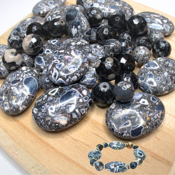 Semiprecious Stone Beads for Bracelet Making, Natural Grey Speckle Collage Gemstone Beads, Craft DIY Jewelry Supplies, 140 Pcs