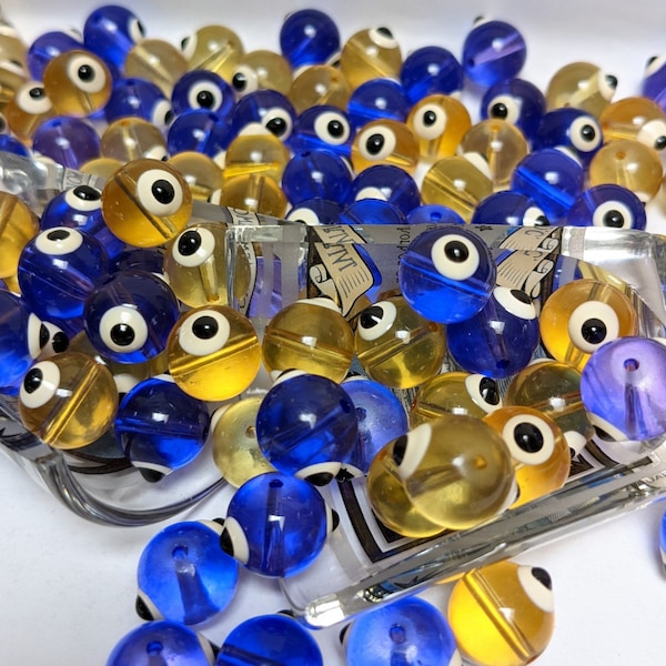 Glass Beads Bulk For Bracelet Jewelry Making, Purple Yellow Evil Eye Beads Round, DIY Preschool Supplies Beads, Gift For Beader, 160 pcs