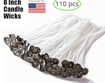 Candle Wicks Bulk - Paraffin Wax Candle Making Low Smoke - Wicks For Beeswax - Centering Device Included - DIY Candle Making Supplies 8 Inch
