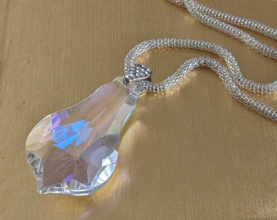 Crystal Pendant Faceted Rhinestone Bail Ready To Use With Chain Necklace