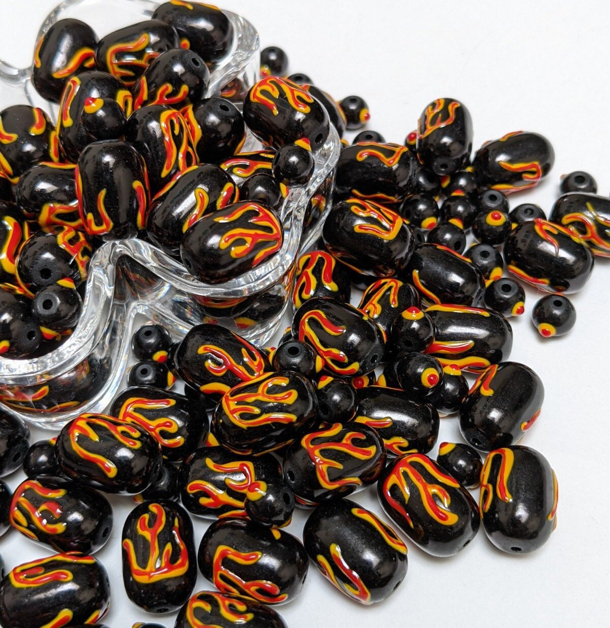 Glass Beads for Bracelet Making, Fire Flame Black Steampunk Gothic Punk  Beads Bulk, DIY Jewelry Supplies, Gift for Beader, 160 Pcs 
