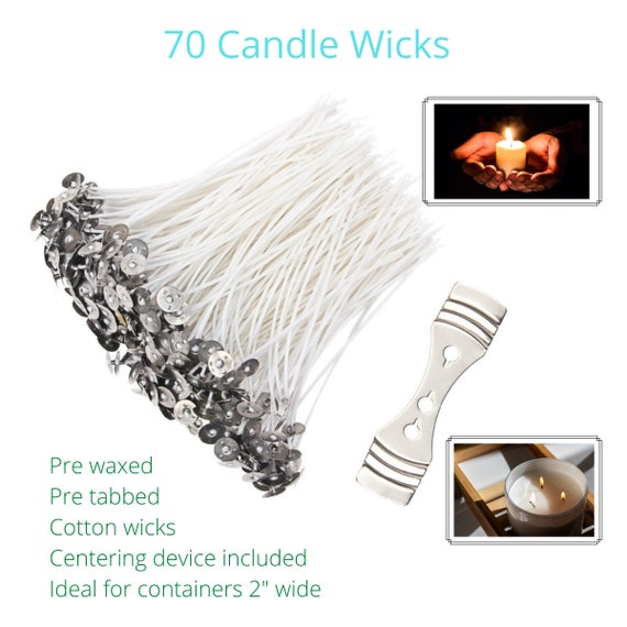 Candle Wick For Candle Making - Low Smoke And Natural 6" Pre-Waxed & 100% Natural Cotton Core - Centering Device Included - Candle DIY