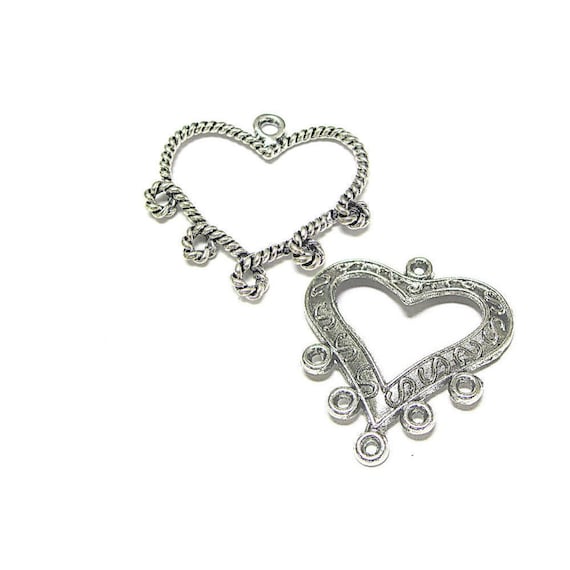 Earring Charms, Necklace Connectors For Earring Making, Hollow Heart Centerpiece, Gift For Beader, 30 ~ 33mm, 5 pcs per bag, 2 Selections