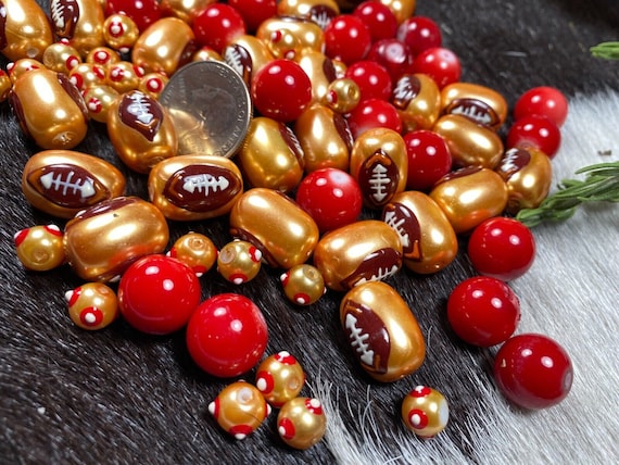 Glass Beads Bulk For Bracelet Making, DIY Jewelry Supplies, Gold Brown Football Glass Beads, Gift For Football Mom, Beader, 140 pcs