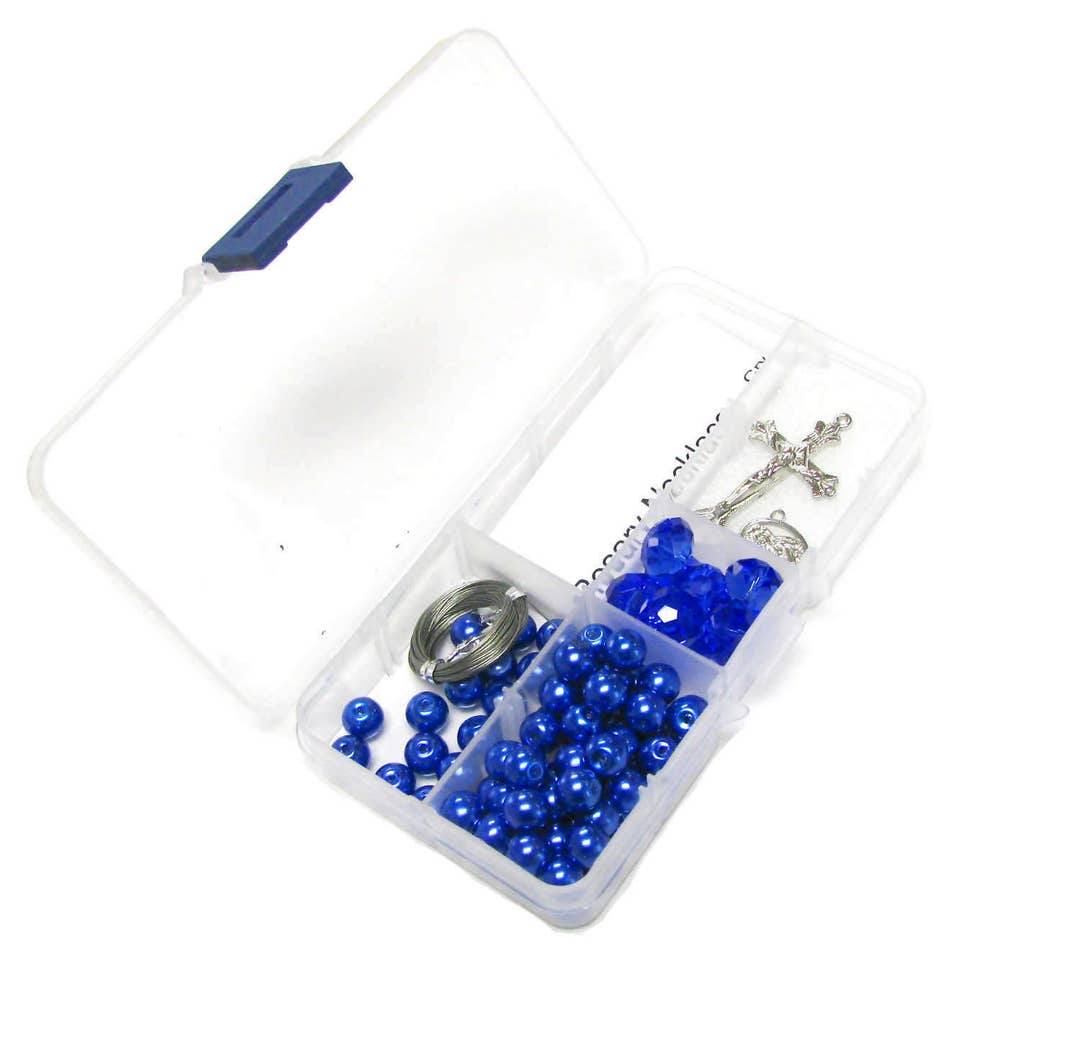 Blue Rosary Prayer Kit Rosary Bead Necklace Rosary Etsy