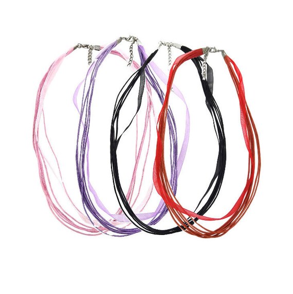 Necklace Cords With Clasp - Multi Cords Sheer Ribbon Necklace Cords Bulk For Pendant - Gift For Jewelry Maker 18" - 2 Selections - Pack Of 6