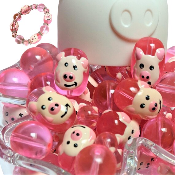 Glass Beads Bulk for Bracelet Making, Year of Pig Pink Beads, DIY Craft Jewelry Supplies, Birthday Christmas Gift for Beader, 140 Pcs