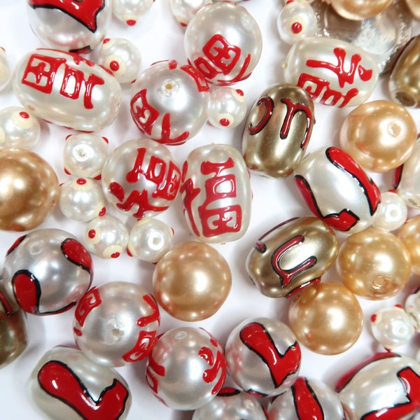 Glass Beads Bulk For Braceket Making, White Gold Chinese Characters Lucky 777  Fortune Beads, DIY Jewelry Supplies, Gift For Beader, 140 pcs