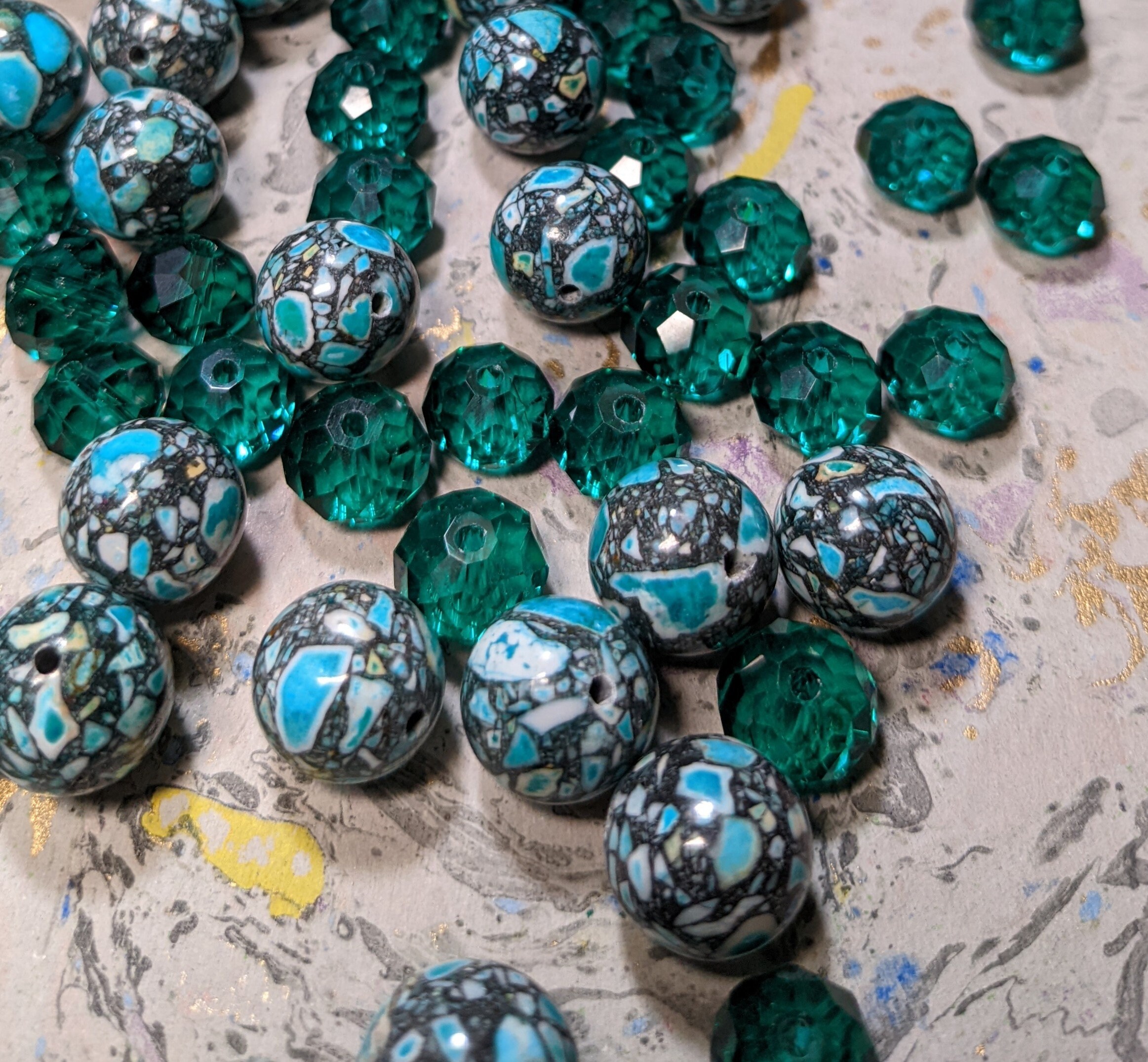 Gemstone Speckle Glass Beads Bulk For Bracelet Making, Irish Green