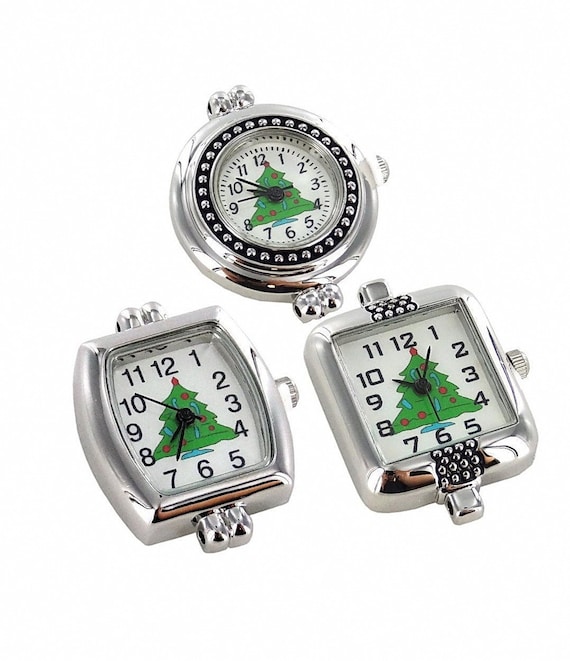 Watch Faces, Time Piece For Watch Making, Holiday Christmas Tree Watch Face For Jewelry Making, Gift For Beader, 3 Selections, 1 pc