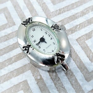 Silver Watch Face for Bracelet Watch DIY, Jewelry Craft Making, Oval Watch Piece for Interchangeable Watch Bands, Gift for Beader 1 Pc