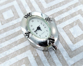 Silver Watch Face for Bracelet Watch DIY, Jewelry Craft Making, Oval Watch Piece for Interchangeable Watch Bands, Gift for Beader 1 Pc