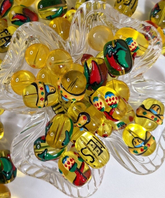 Glass Beads Bulk For Bracelet Jewelry Making, Sombrero Maracas Chili Cinco de Mayo Fiesta Beads, DIY Glass Beads Gift For Beader 140 pcs