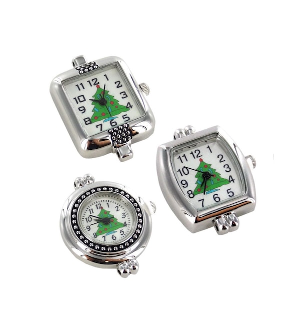 Silver Watch Faces For Watch Beading Jewelry Making - Christmas Tree Watch Face Piece For Interchangeable Bands - 1 Inch 3 Styles 1 pc