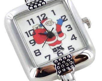 Silver Santa Claus Watch Face for Bracelet Making, Craft DIY Jewelry Supplies, Christmas Gift for Beader Watch Maker, 3 Selections, 1 Pc