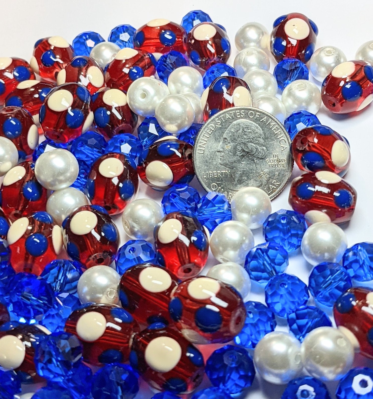 Glass Beads Bulk for Bracelet Making USA Patriotic America 