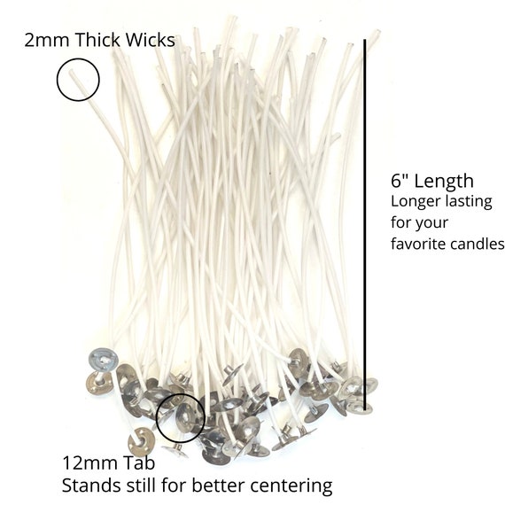 Candle Wicks - 100% Natural Cotton, Pre-Waxed, Low Smoke 6 Wicks for DIY  Candle Making