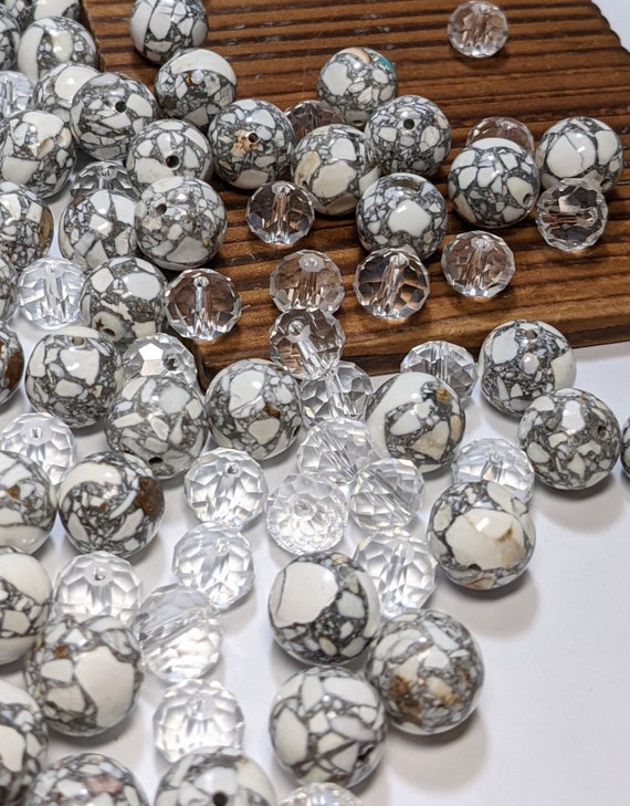 Gemstone Collage Speckle Beads Glass For Bracelet Making, White Stones, DIY Jewelry Supplies, Gift For Beader,Preschool Supplies, 180 pcs