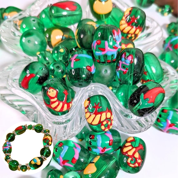 Glass Beads Bulk for Bracelet Jewelry Making, Sombrero Chili Piñatas Cinco de Mayo Fiesta Dia de Los Muertos Beads, Gift for Beader, 140 Pcs