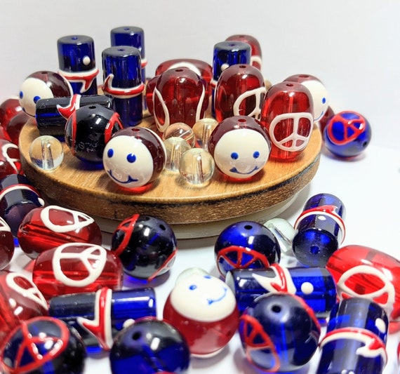 Glass Beads Bulk for Bracelet Making USA Patriotic America 