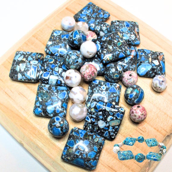 Semiprecious Stone Beads for Bracelet Making, Natural Turquoise Blue Speckle Collage Gemstone Beads, DIY Jewelry Supplies, 140 Pcs