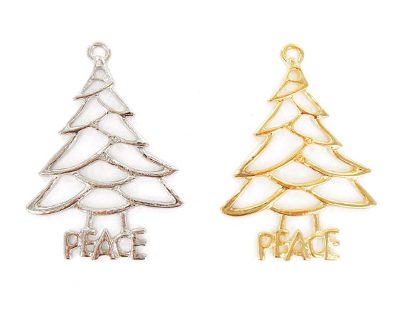 Pendant For Necklace Making, Gold Silver Christmas Tree Pendant, Christmas Tree Hanging Ornament, Gift For Beader, 2 Selections, 1 pc