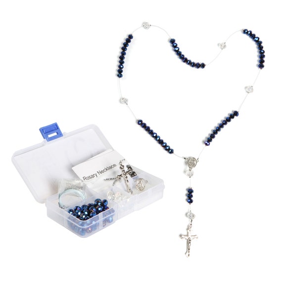 Rosary Bead Crucifix Necklace Kit, First Communion Baptism Centerpiece, DIY Jewelry Supplies, Birthday Christmas Gift Ideas, 1 Kit