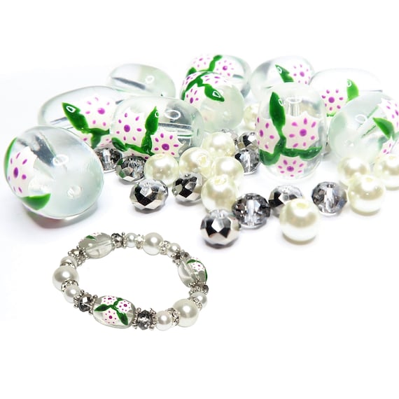 Glass Beads Bulk For Bracelet Making, Connecticut Pennsylvania Flower Mountain Laurel Beads, DIY Craft Preschool Jewelry Supplies 40 pc
