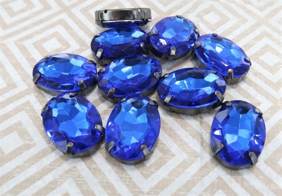 Slider Beads 4 Holes For Shoes Handbags Scrapbooking, Sew On Cabochons, Flatback Acrylic Oval Blue Beads, DIY Jewelry Supplies, 10 Pc