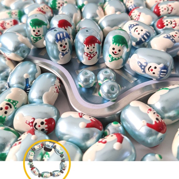 Christmas Beads For Bracelet Making, Blue Glass Beads Bulk, Christmas Stockings Snowman Beads, DIY Craft Gift For Jewelry Maker, 115 pcs