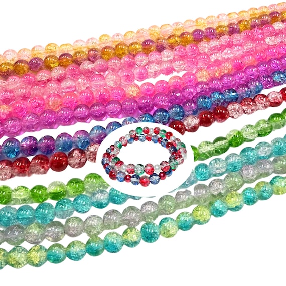 Glass Beads Bulk for Bracelet Suncatchers Making, DIY Jewelry Supplies, Round Crackle Assorted, Gift for Beaders, 2 Tone, 8mm, 1 Lb, 800 Pcs