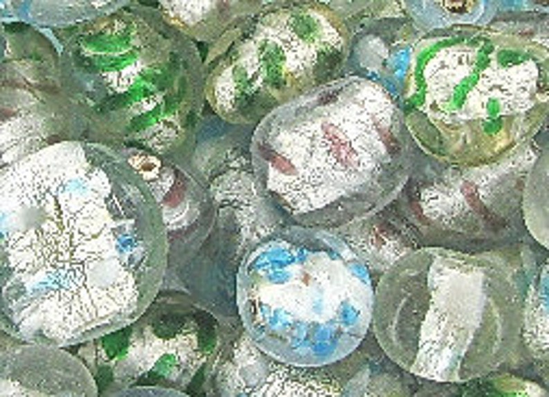 per Bag Indian Glass Beads mixed colored Silver foil with Patches 0.5KG 1.1lb+-