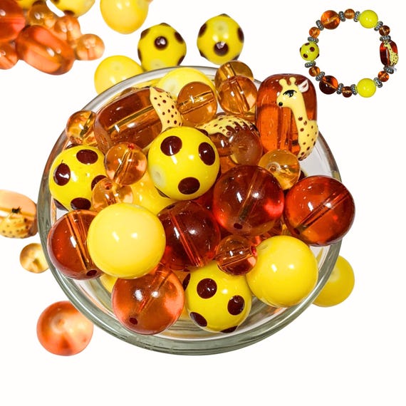 Glass Beads Bulk for Bracelet Making, DIY Jewelry Supplies, Safari Zoo Giraffe Animal Polka Dot Beads, Birthday Gift for Beaders, 140 Pcs