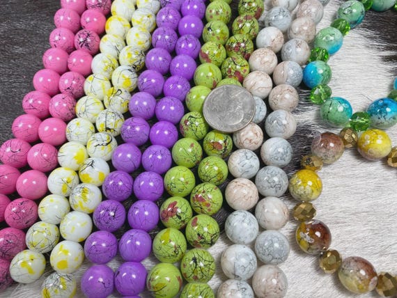 14mm Beads Assorted, Glass Beads Bulk for Bracelet Making, DIY Jewelry Suncatcher Windchime Supplies, Gift for Beaders, Round, 3 Lbs