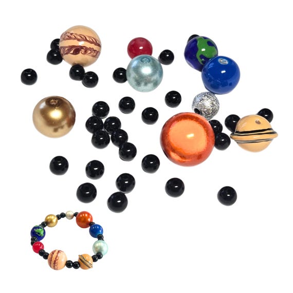 Glass Beads for Jewelry Making, DIY Jewelry Supplies, Gift for Beader, Science Solar System Planets Bead Kit, 40 pcs
