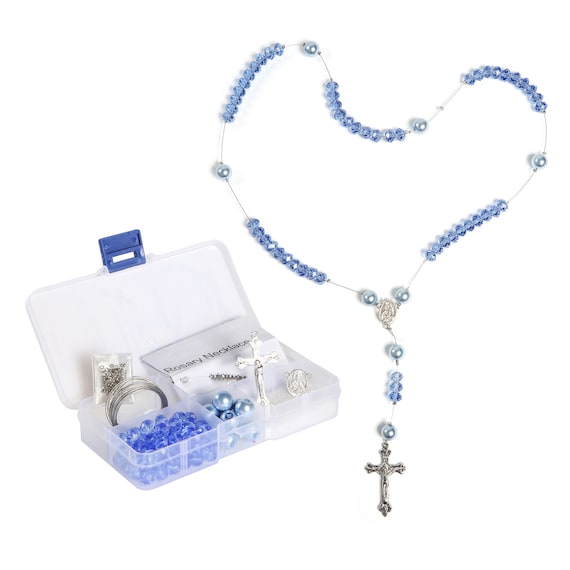 Rosary Necklace Kit, Catholic Rosary Bead Crucifix Kit, DIY Jewelry Supplies, First Communion Baptism Centerpiece, Gift For Beader, 1 kit