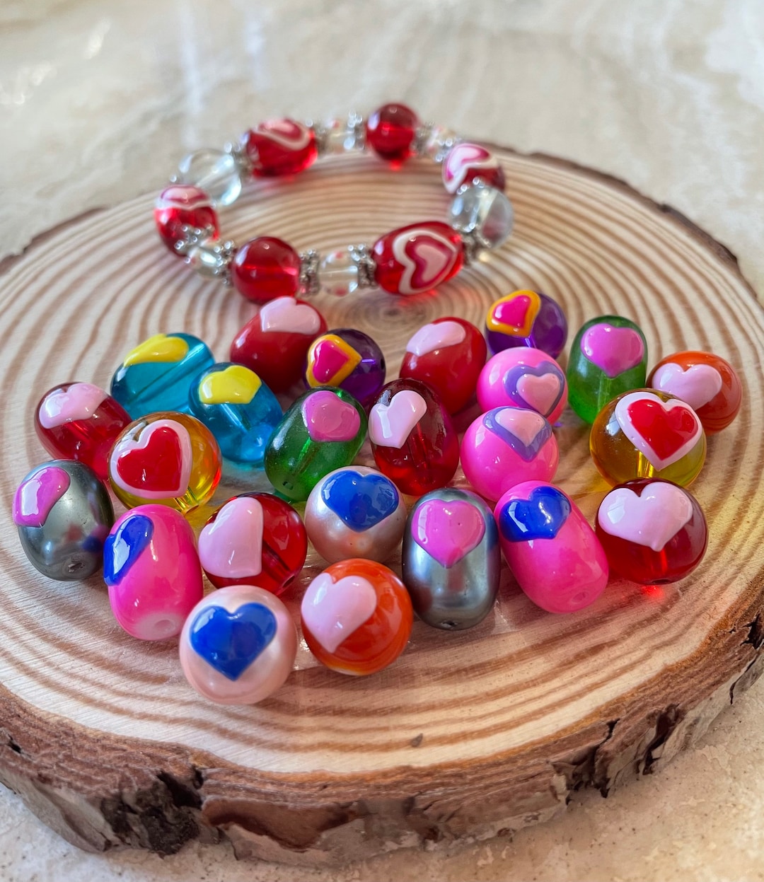 Hearts Beads for Bracelet Necklace Glass Beads Bulk, Heart Love Pink